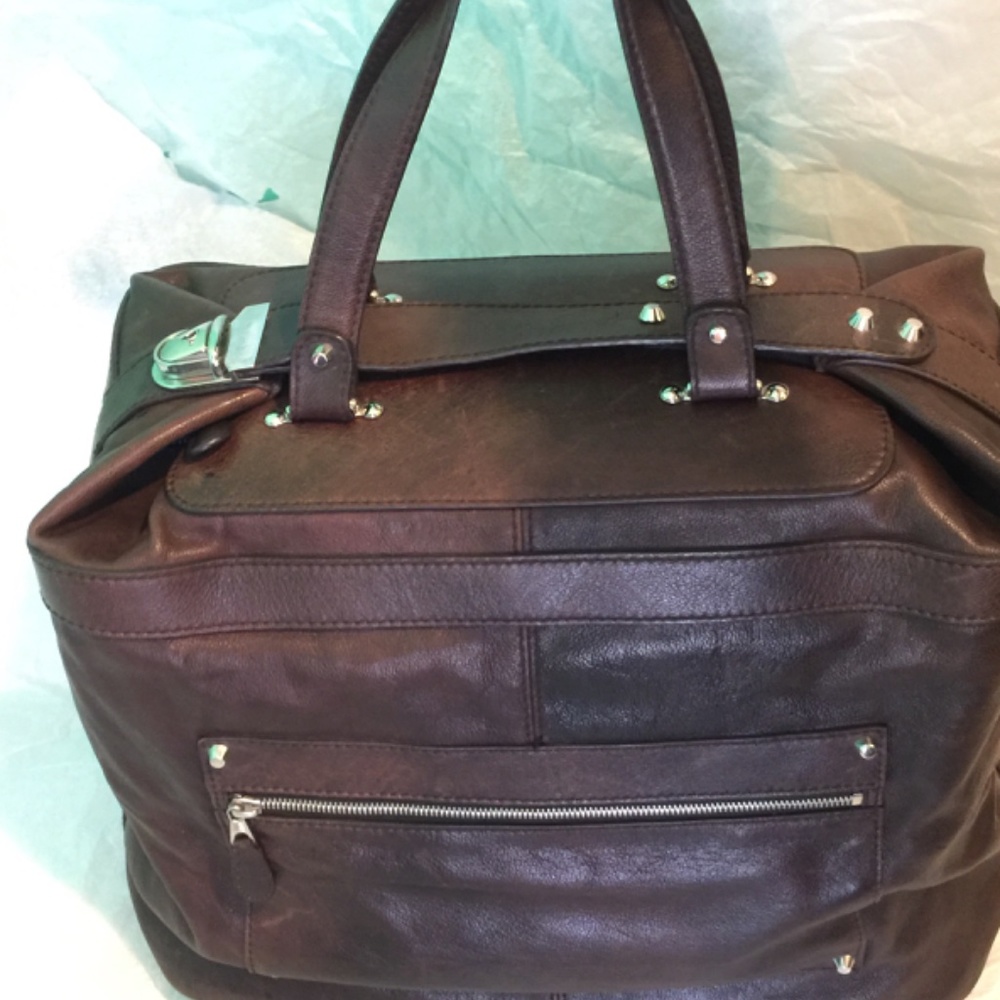 BALENCIAGA CLASSIC LEATHER BAG TRAVEL TOTE SILVER HARDWARE BROWN VINTAGE UNISEX - Picture 6 of 16